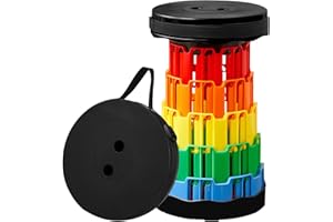 AUSYIWI Taburete Plegable Portátil, Taburete Retráctil para Camping, Ajustable Taburete Telescópico, Carga Máxima de 500 kg, Adecuado para Camping, Jardín, Pesca, Senderismo,Viajes, Fiestas (Negro)