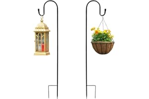 HONGFUFU 2 Pack Shepherds Crook Hooks for Garden Lights, 80CM Metal Stake Stand Hook for Solar Lights, Lanterns, Plant Basket