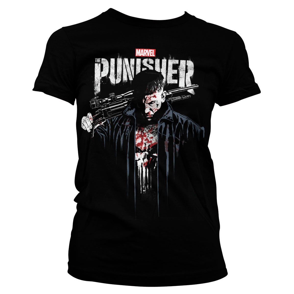 Offizielles-Lizenzprodukt-Marvels-The-Punisher-Blood-Damen-T-Shirt-Schwarz-Small