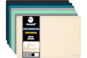 MateeyLife Tapis Gamelle Chien et Chat, Silicone Tapis Gamelle Chat, Tapis de Nourriture pour Animaux Antidérapant et Imperméable, 56x36cm, Beige