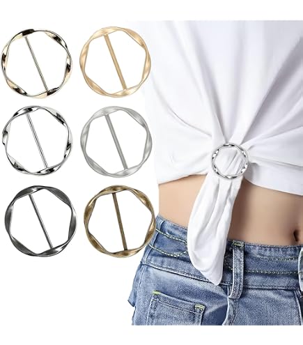 Thinp 4 Clip Ad Anello Per Sciarpa E T-Shirt – Fermacravatta Rotondo In Metallo, Oro E Argento, Per Camicie E Abbigliamento Donna - 2