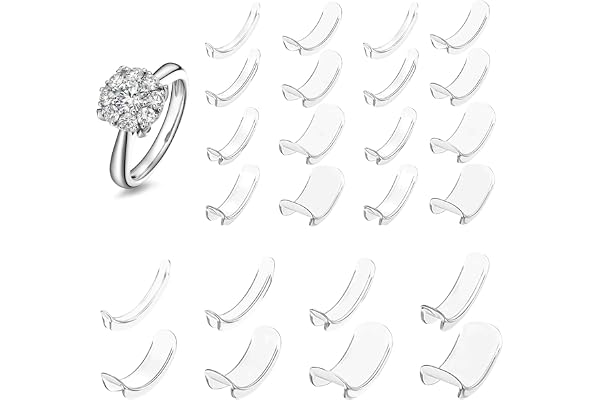 Amexo 24 st osynlig ringstorlek justerare 8 storlekar ringreducerare ringstorlek reducerare ringreducerare för lösa ringar anpassningsbar till alla ringar, TPU