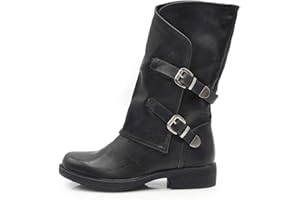 IF Fashion Scarpe Stivali da Donna Al Polpaccio Largo Biker Motociclista Con Fibbie Anfibi WZ688-66