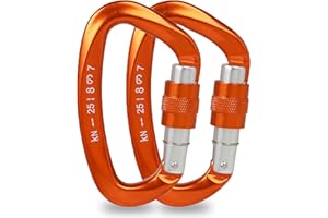 Mallez 2 Pezzi Moschettone da Arrampicata, 25 KN Moschettoni per Servizio Pesante con Cancello a Vite, D-Ring Moschettoni per Arrampicata, Discesa in Corda Doppia, Amache