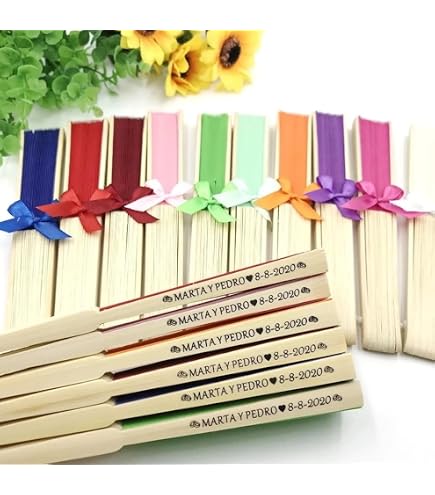 Set di 12 ventagli colore oro in legno, gadget matrimonio