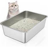 WENBOKMIN Stainless Steel Sanitary Tray for Cats, 50 x 35 x 15 cm | The metal cat litter tray has a smooth and non-stick surf