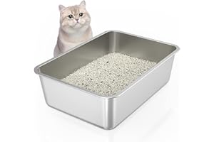 WENBOKMIN Bandeja Sanitaria de Acero Inoxidable para Gatos, Bandeja Sanitaria de 15 cm para Gatos y Conejos, Bandeja Sanitaria metálica con Bordes Altos, Antiadherente, Control de olores