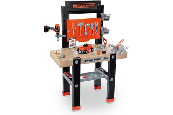 Smoby - Black+Decker - Etabli Bricolo Center - Jouet Bricolage Enfant - 92 Accessoires - 1 Perceuse + Voiture à Construire - Fabriqué en France - A Partir de 3 Ans