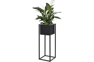 Home @ Styling Collection Blumentopf mit Ständer Blumenkübel Pflanztopf Übertopf Pflanzgefäß Blumenständer Metallständer Blumentopfständer Metall 60cm Schwarz