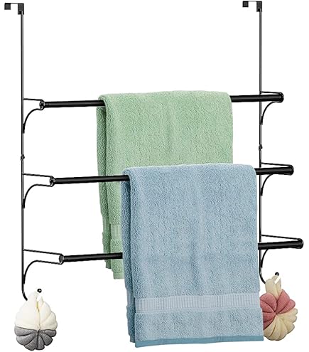 Iiaky Handdoekenrek wit, 25 x 20 x 95 cm, staal-over de deur handdoekrek, handdoekenrek, hangende metalen handdoekenhouder, over deur of muur gemonteerd, badkamer handdoekenrek, handdoekopslag