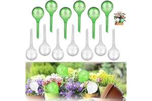 CAEEKER 12 PCS Plant Watering Bulbs Automatic Watering Globes Clear Self-Watering Stakes Balls Plastic Automatic Plant Waterers Garden Water Device for Indoor Outdoor Plants (Transparent & Green)