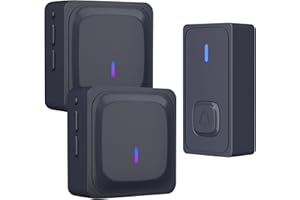 HBN Wireless Door Bell for Home with 2Receivers,Plug in Doorbell Chime for Garage,Waterpoof Wall Mounted Doorbells Button for Apartment, Bedroom,Classroom, Kids Room(Black)