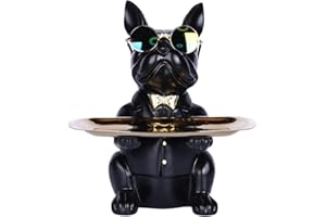 suruim Resina Bulldog Escritorio Bandeja de Almacenamiento Estatua Moneda Hucha Almacenamiento Animal Escultura Mesa Decoración Multifunción Oficina Decoración del hogar (Negro)