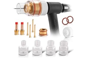 STAHLWERK Premium WIG Glas-Gaslinsen-Set 14-teiliges Schweißzubehör mit Glas-Gasdüsen, Schweißbrenner-Isolator, Dichtungen und Glasdüsen-Adapter für WP | SR 17, 18, 26 WIG Schweißbrenner