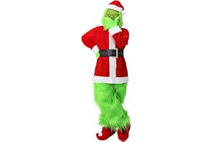 Fehodun Grinch Weihnachtskostüm,Grünes großes Monster Kostüm für Erwachsene und Kinder 7er Cosplay Requisiten Weihnachten Grinch Kostüm