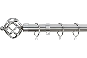A.Unique Home Twisted Metal Extendable Curtain Pole with Rings and Fittings, In a Variety of Colours and Sizes (25/28mm)(Brushed Steel , 120cm - 220cm, 47" to 87" Approx )