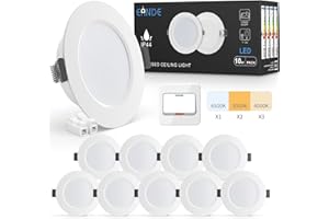 Eande 10x Foco Empotrable LED Techo 5W IP44 Ф98mm, 3 Colores Regulable, 3000K/ 4000K/ 6500K, Downlight Redondo Extraplano 450LM Equivalente a Halógena 50W, Ojo de Buey 220V para Salón Dormitorio Baño