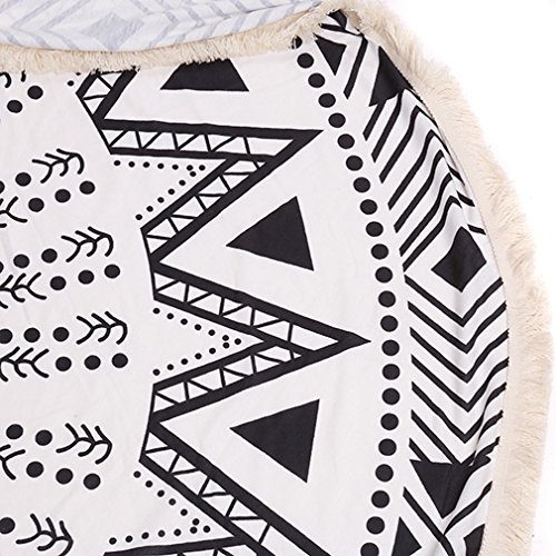 Lalang Modische Sommer Schwarze und weiße Große Runde Mit Fransen Strandtücher Hippie Boho-Stil - 3