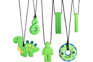 ORUZA 6 Stück Sensory Kauen Halskette, Grün Silikon Kaukette für Autistische Kinder, Zahnen, Angst, Beißen Bedürfnisse, ADHS, Oral Motor Chewy mit Verstellbaren Schnalle für Baby Jungen Mädchen