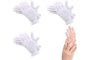 HOKIAMCN 100% Cotton Gloves for Eczema,3 Pairs White Cotton Moisturizing Gloves Over Night Bedtime | Cosmetic Inspection Premium Cloth Quality | Dry Sensitive Irritated Skin Spa Therapy Secure Wristband