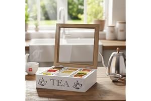 Maison Des Cadeaux Vintage Wooden Two Tone 9 Compartment Tea Bag Coffee Organiser Storage Box