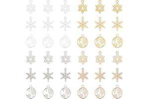 SUNNYCLUE 1 Box 120Pcs Gold Snowflake Charms Bulk Alloy Christmas Charm Silver Winter Holiday Xmas Mini Snow Flake Bead Charms for Jewellery Making Charms DIY Necklace Earrings Accessories Supplies