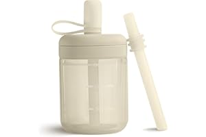 Moonkie Borraccia con Cannuccia, Bicchiere Antigoccia Bambini Silicone, Bicchiere con Cannuccia, Tazza con Cannuccia senza BPA, per Lavastoviglie, 6 Mesi+, 5oz(Avorio)