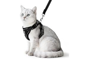 PUPTECK Cat Harness and Lead Set Escape Proof Reflective Cat Walking Harness Adjustable Soft Breathable Mesh Vest for Small Pets, Black L