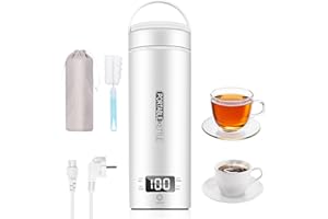 EUAKEE Bollitore elettrico portatile da viaggio, 450 ml, bollitore da viaggio per tè e caffè, spegnimento automatico e protezione a secco con acciaio inossidabile 316, 4 regolatori di temperatura (Bianco)