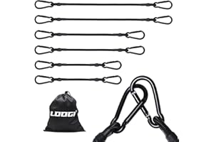 LOOGI Bungee Cords with Carabiner – 2 * 12 Inch, 2 * 24 Inch, 2 * 40 Inch Heavy Duty Long Elastic Straps, Extra Strong Black Bungee Ropes with Hook for Bike Racks, Roof Racks, Luggage, Camping
