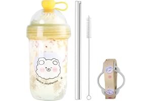 Kaishengyuan Bicchiere di Plastica per tè Boba, Tazza Bubble Riutilizzabile, Tazza a Bolle con Cannuccia e Coperchio, 680 ml Tazza da Viaggio per Bolla, Shakes (Giallo)