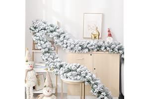 Gintdinpu Guirnaldas de Navidad, 2.7M/6Ft Guirnalda de Navidad de Nieve Helada Glaciar Decoración Verde Cono de Pino de Navidad Guirnalda Festiva para la Puerta de la Escalera Chimeneas Patio