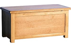 RoselandFurniture Surrey Oak Blanket Box, Ottoman Shoe Storage Bench Chest | Large Solid Wooden Trunk or Toy Box for Bedroom, Hallway or Kids Room, Fully Assembled, W:87cm H:42.5cm D:42.5cm