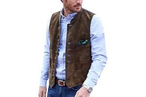 AeoTeokey Chaleco de traje para hombre de piel de ante vintage casual vaquero occidental chaleco
