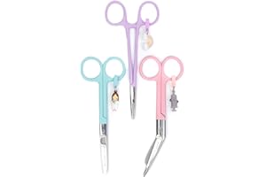 Enfermera en apuros oficial Pack Tijeras - Modernas Tijeras de acero (Pico pato y Mayo) y pinza kocher en Rosa, Aguamarina y Violeta [3 Unidades]