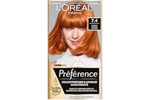 L'OREAL PARIS L’ORÉAL PARIS - Coloration Cheveux Permanente - Longue Durée & Lumineuse - Couvre 100% des Cheveux Blancs - Préférence - Nuance : Dublin Mango (7.4), Cuivré Intense