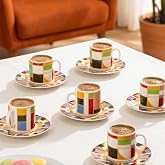 Porsima 0641 12 Par&ccedil;a Porselen T&uuml;rk Kahve Fincan Takımı - Karışık Renkli Kahve Fincan Seti - 90ml