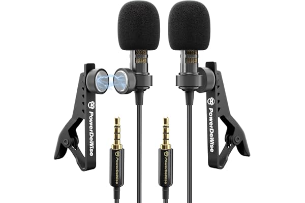 PowerDeWise Lot de 2 Microphones Lavalier de qualité Professionnelle pour Double entrevue – Double Microphone Lav – Parfait comme Microphone d'entrevue pour Blogging vlogging pour iPhone