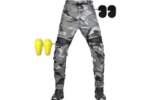 SHUOJIA Pantalon de Moto pour Homme, été Respirant pour Homme Moto pour Jeans,pantalon de Course pour Motocross Avec 4 Armures Amovibles (Gray camouflage B,3XL)