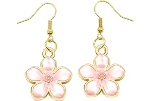 BIFRIEND Cute Lovely Cherry Blossoms Pink Blue Drop Dangle Earrings For Women Lady Girls Birthday Christmas Graduation Earring Jewellery (Pink)