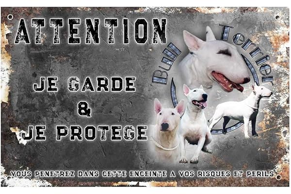 Pets-easy Attention au Chien Bull Terrier - pré perforée et vis fournies. De 30 cm à 15 cm…
