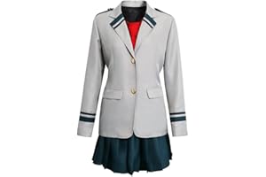NUWIND Uniform Girl Student Suit Boku no Hero Academia Cosplay Costume Izuku Ochako Tsuyu Blazer Grey Jacket with Skirt, Tie Red