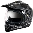 Vega Off Road Sketch ISI Certified Gloss Finish Full Face Dual Visor with Peak Helmet for Men and Women Outer Clear Visor and Inner Smoke Sun Visor(Black Silver, Size:L)