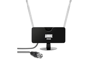 August DTA230 Indoor TV Aerial – Freeview HD Aerial with Twin Telescopic Antennas, 2m Coaxial Cable, Suction Mount – Compatible with DVB-T2, USB Tuners, 4K TVs, Set Top Boxes – Black