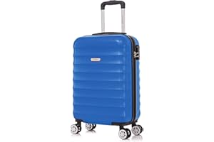 FLYMAX 55x35x20 4 Wheel Super Lightweight Cabin Luggage Suitcase Hand Carry on Case Flight Travel Bags Approved On Board Fits Easyjet Ryanair Jet 2 2.5kg Navy 35L