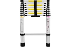 UISEBRT Scala Telescopica in alluminio 2.6M pieghevole multifunzione antiscivolo Allungabile Scaletta, Carico Massimo 150 kg