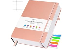 OFFIGIFT Squared Paper Notebook A5, 312 Numbered Pages Hardback Leather Journal, 100gsm No Bleed Grid Notebook with Index Pages, Graph Paper Notebook for Graphing Notes Math, 5.75" x 8.38", Pink