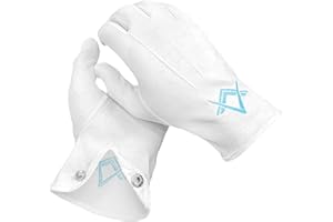 THE MASONIC COLLECTION Gants blancs en coton lourd pour homme franc-maçon brodés avec logo carré bleu et boussole, blanc