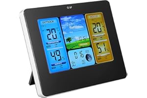 Wireless Weather Station for Indoor Outdoor, Bewinner LCD Digital Wireless Weather Station Clock Portable for Wall-mounted or Up-right Thermometer Indoor&Outdoor Humidity (Black)