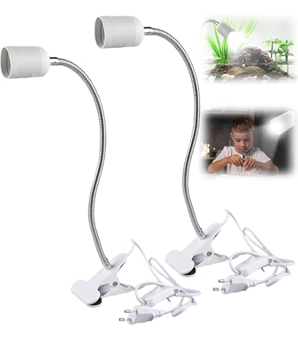 GOEDCH Tafellamphouder E27: dubbele kop clip lamphouder, LED bureaulamp clip met kabel en schakelaar EU stekker, zwanenhals 360 graden flexibel, lange